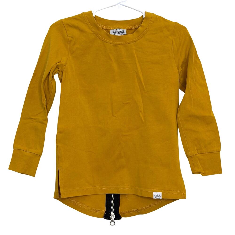 Posh Kiddos Mustard Yellow Long Sleeve Zipper Shirt Size 3T